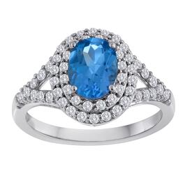 Gemstone Classics&#40;tm&#41; Sterling Silver Topaz & Sapphire Halo Ring