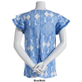 Womens Absolutely Famous Double Flutter Sleeve Damask Blouse