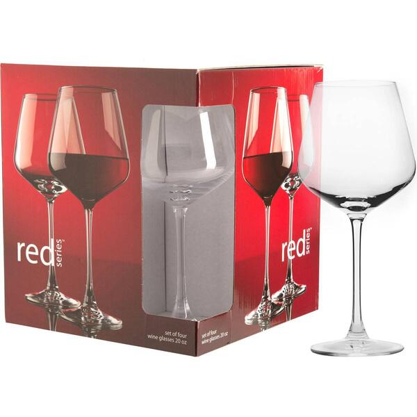 Home Essentials Red Series 20oz. Wine Stem Glasses - Set of 4 - image 