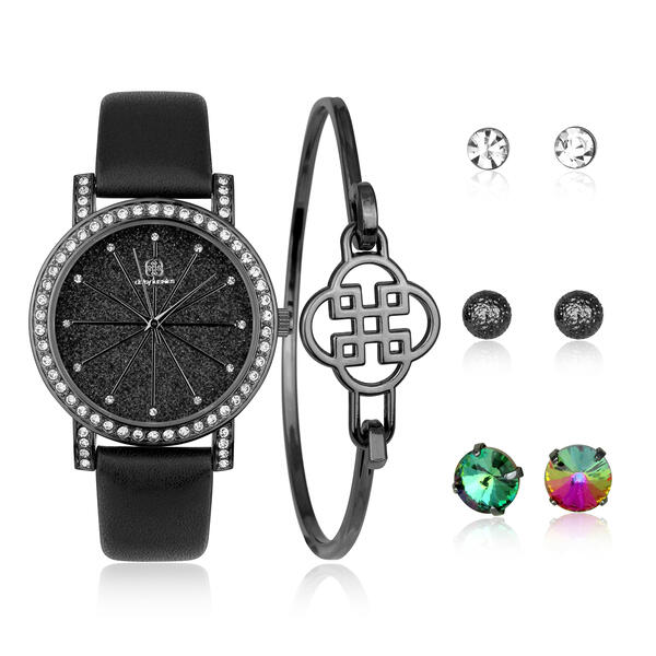 Womens Daisy Fuentes Analog Watch and Earring Set - DF160GMBK - image 