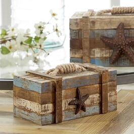 9th &amp; Pike® Brown Wood Coastal Boxes With Lids - Set Of 2