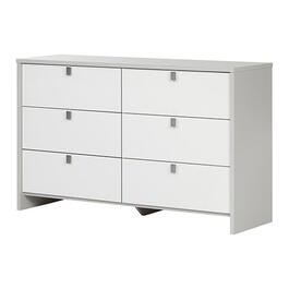 South Shore 6 Drawer Double Dresser-Soft Grey/White