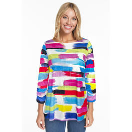 Womens Ali Miles 3/4 Sleeve Popover Colorful Block Line Top