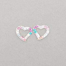 Kids Sterling Silver & Multi-Color Heart Stud Earrings