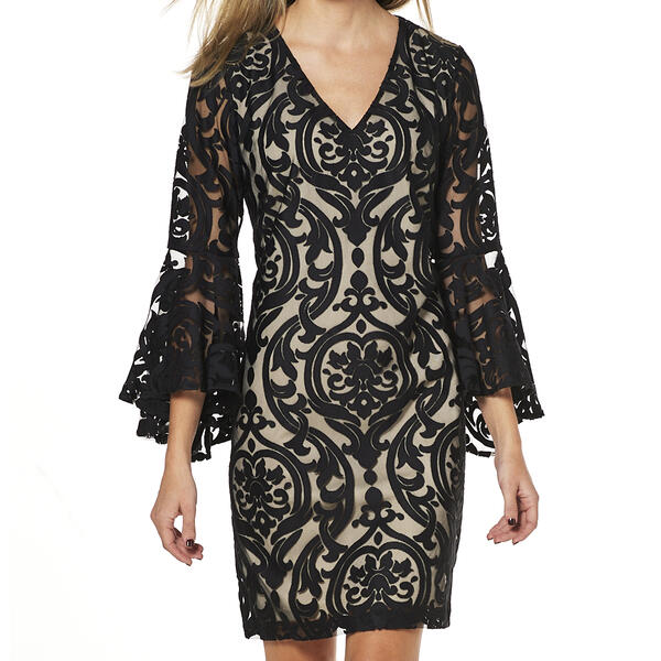 Womens MSK Bell Sleeve Lace Burnout Dress