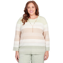 Plus Size Alfred Dunner English Garden Stripe Sweater w/Necklace