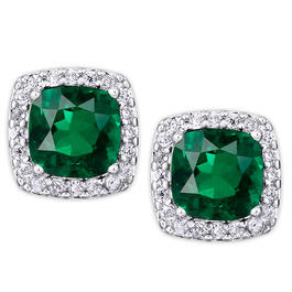 Gianni Argento Simulated Emerald Cushion Stud Earrings
