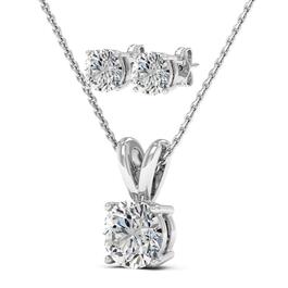 Moluxi&#8482; Sterling Silver Moissanite Necklace & Stud Earrings Set