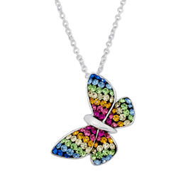 Silver Plated Brass Rainbow Crystal Butterfly Pendant Necklace