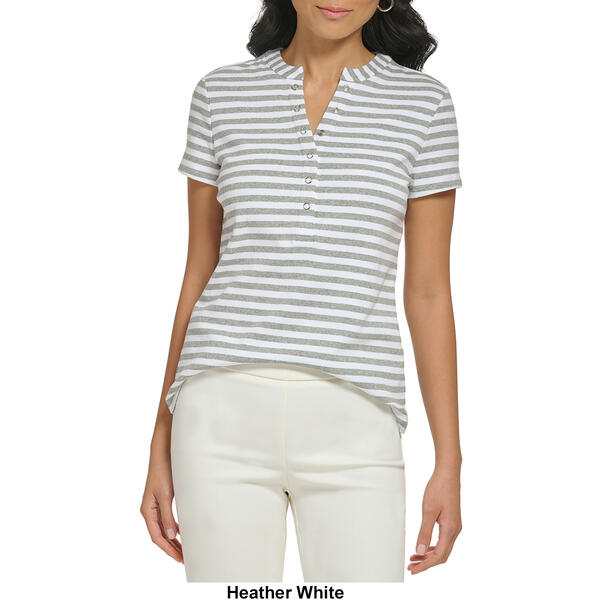 Womens Calvin Klein Short Sleeve Rib Henley Striped Knit Top