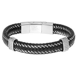 Mens Lynx Stainless Steel &amp; Leather Bracelet