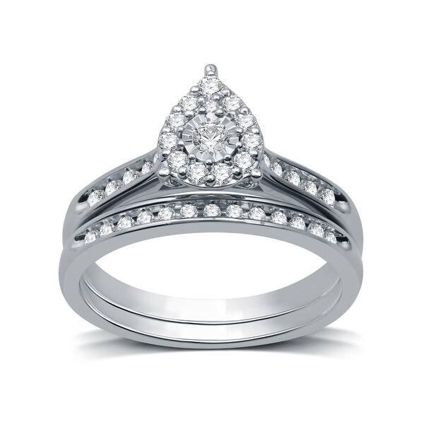 Loveblooms&#40;tm&#41; Sterling Silver 3/8cttw. Diamond Pear Halo Bridal Set - image 