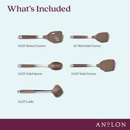 Anolon® SureGrip® 5pc. Graphite Non-Stick Utensil Set - Brown