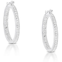 Gianni Argento Sterling Silver Diamond Accent Line Hoop Earrings