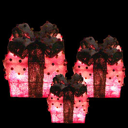 Northlight 3pc. Red Pre-Lit Snow & Candy Covered Gift Boxes