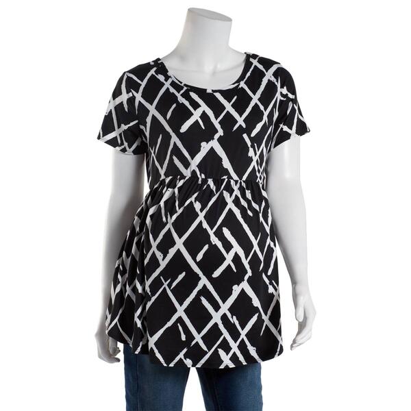 Womens Due Time Short Sleeve Criss Cross Babydoll Maternity Tee - image 