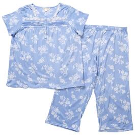 Womens Laura Ashley Short Sleeve Floral Lace Capri Pajama Set