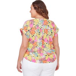 Plus Size Ruby Rd. Tropical Twist Woven Tie Front Floral Blouse