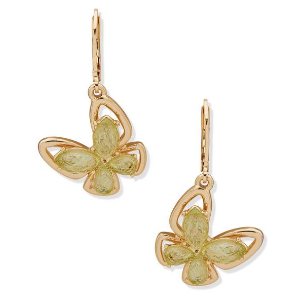 Anne Klein Green Butterfly Motif Drop Leverback Earrings - image 
