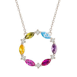 Splendere Sterling Silver Rainbow CZ/Created Opal Necklace
