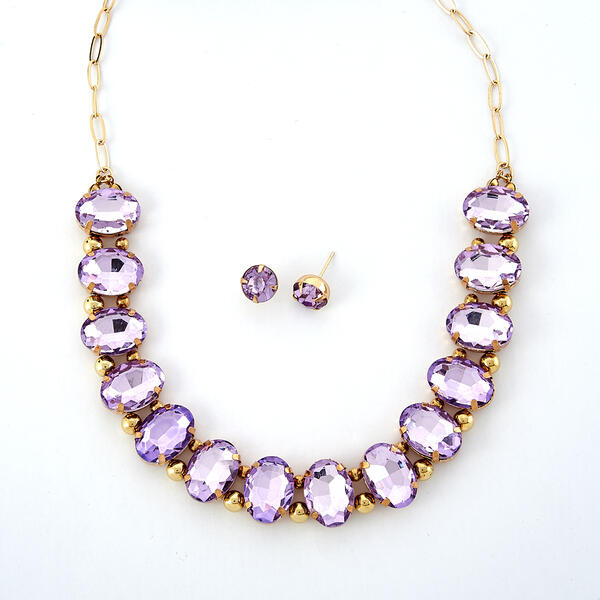 Ashley Cooper&#40;tm&#41; Gold Plated Purple Glass Necklace & Earrings Set - image 