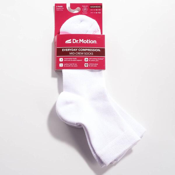 Womens Dr. Motion 2pk. Solid White Compression Mid Crew Socks - image 