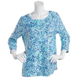 Petite Emily Daniels 3/4 Sleeve Blue Speckled Round Neck Tee