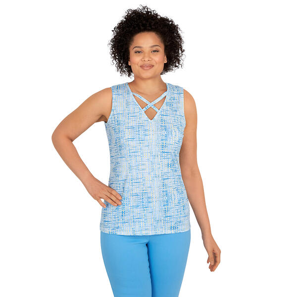 Petite Emaline Sleeveless Scratch Plaid Laced Neck Top - image 