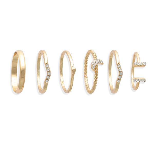 Ashley 6pc. Gold Moon & Crystal Multi Ring Set - image 