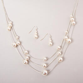 Silver-Tone Simulated Cream Pearl Necklace Set
