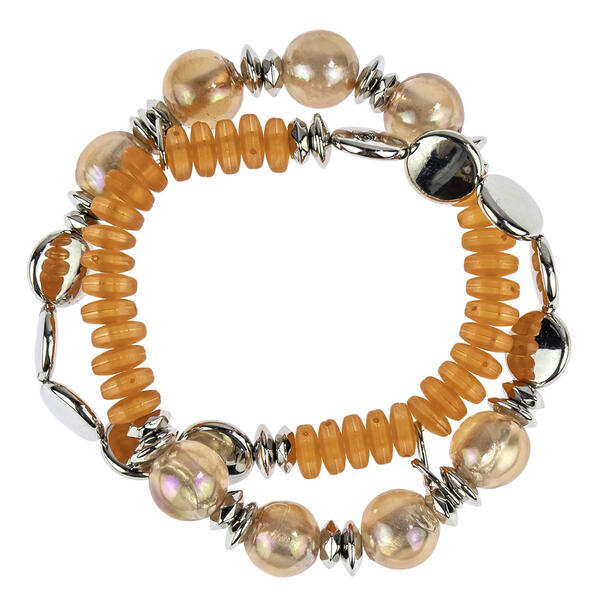 Ruby Rd. Silver-Tone 2 Row Coral Beaded Stretch Bracelet - image 