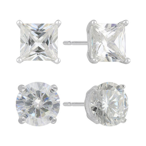Sunstone 2pr. Sterling Silver Square & Round Stud Earrings - image 