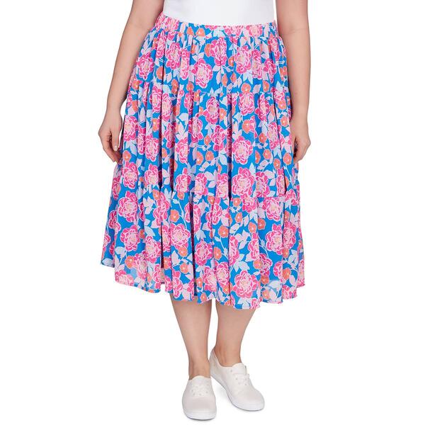 Plus Size Ruby Rd. Bright Blooms Garden Yoryu Floral Skirt - image 