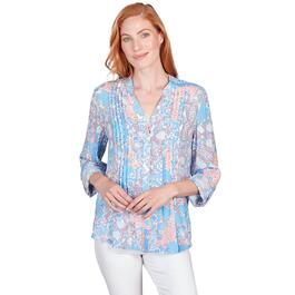 Womens Ruby Rd. Patio Party Woven Button Front Island Printed Top
