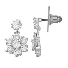 Napier Silver-Tone Crystal Flower Drop Post Earrings