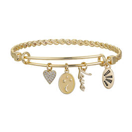 Shine Love Heart and Moon Twist Design Bangle Bracelet