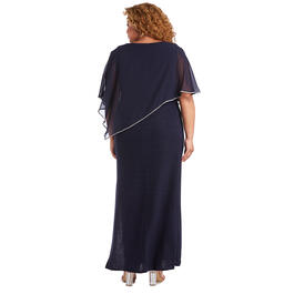 Plus Size R&M Richards 1pc Rhinestone Poncho Metallic Stripe Gown