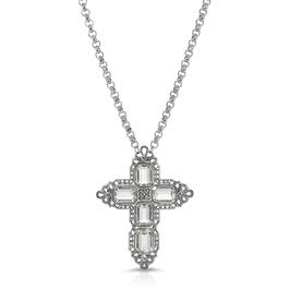 1928 Pewter Rectangle Swarovski&#40;R&#41; Crystal Cross Pendant Necklace