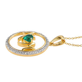 Lab Emerald with Lab White Sapphire Heart Mom Pendant