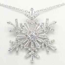 Silver Plated Cubic Zirconia Snowflake Pendant Necklace