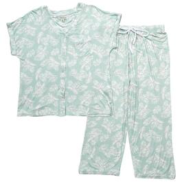 Womens Anne Klein Short Sleeve Palm Button Front Capri Pajama Set