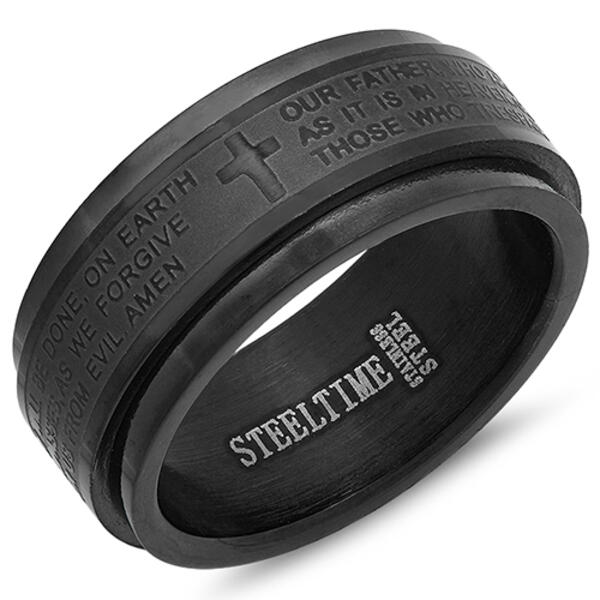 Unisex Steeltime Black Ion Plated Our Father Prayer Spinner Ring - image 