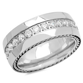 Mens Steeltime Cubic Zirconia & Steel Chain Link Inlay Ring