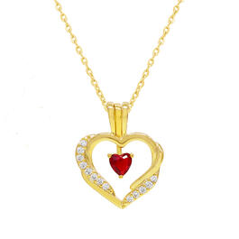 Gold Plated Red Cubic Zirconia Heart Pendant Necklace
