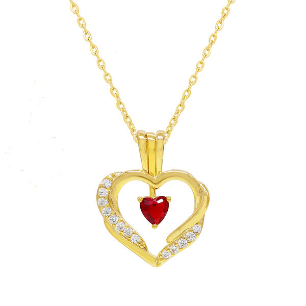 Gold Plated Red Cubic Zirconia Heart Pendant Necklace - image 