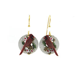 Silver Forest Silver-Tone Cardinal with Flowers Drop Earrings