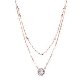 Rose Gold Plated Halo Cubic Zirconia Layered Choker