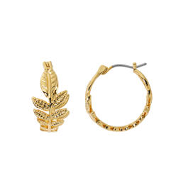 Design Collection Gold Plated Click Leaf Hoop Earrings