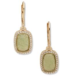 Anne Klein Gold-Tone & Green Stone Pave Drop Leverback Earrings