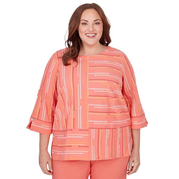 Plus Size Alfred Dunner Neptune Beach Woven Geo Jacquard Top - image 
